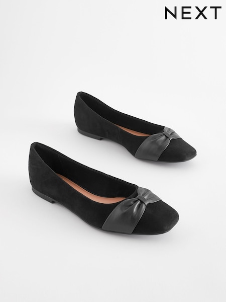 črna - Forever Comfort® Leather Square Toe Bow Ballerinas (669298) | € 20