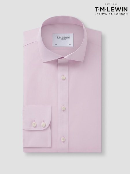 Pink - Slim Fit Tm Lewin Non-iron Regular Plain Poplin Single Cuff Shirt