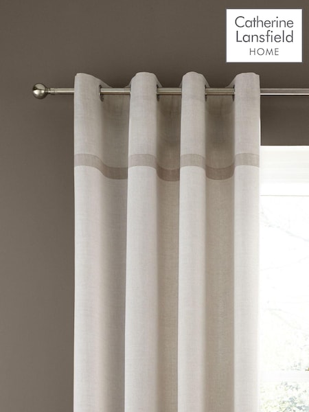 Catherine Lansfield Natural 100% Cotton Melville Woven Texture Eyelet Curtains (669799) | €11.50 - €27