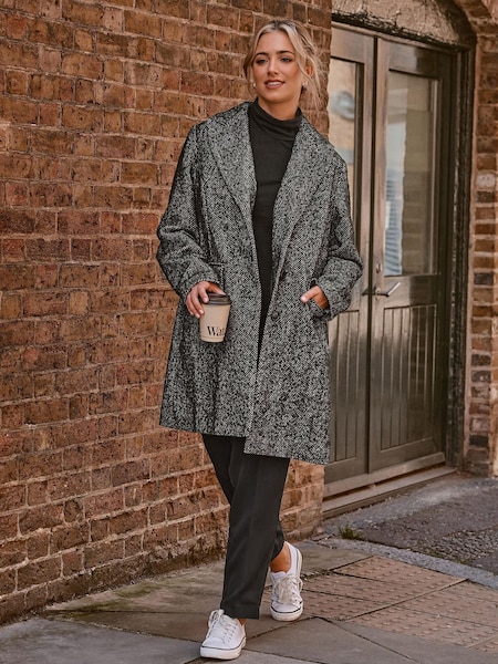 Yours Curve Black Midi Herringbone City Coat (669862) | €44.50