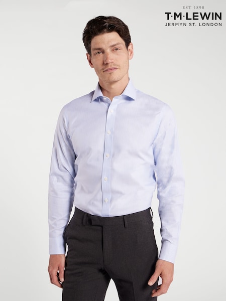 Blue - Slim Fit Tm Lewin Non-iron Regular Chalk Stripe Single Cuff Shirt