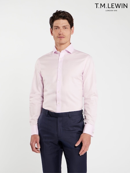 Pink - Slim Fit Tm Lewin Non-iron Regular Plain Twill Double Cuff Shirt