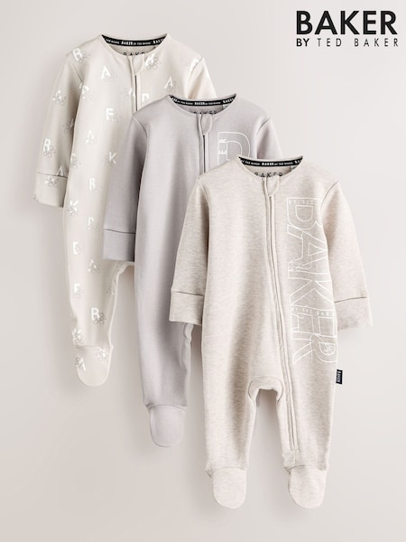 Neutral - Baker By Ted Baker 3 Pack Sleepsuits