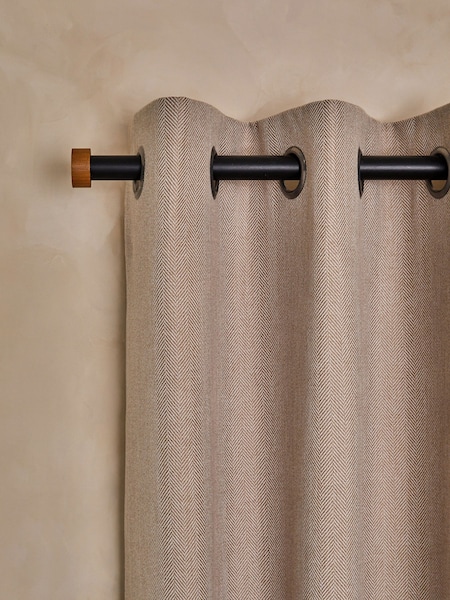 Tan Brown Herringbone Weave Lined Eyelet Curtains (66D124) | €39 - €92