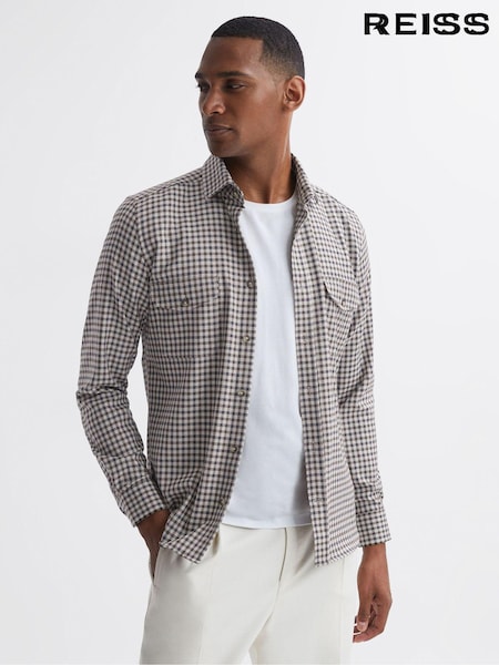 Reiss Chocolate Multi Tremont Brushed Checked Overshirt (670090) | AED850