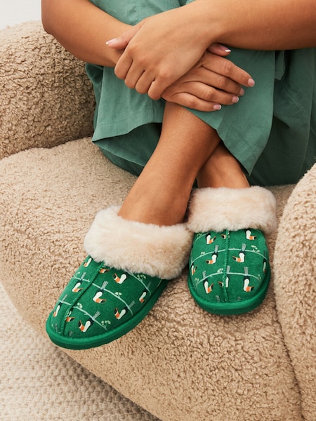 Green Terry Toucan Suede Mule Slippers (670549) | €13.50
