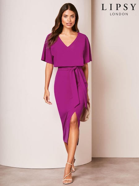 Pink - Lipsy V Neck Flutter Sleeve Belted Midi Dress (670622) | 32 €