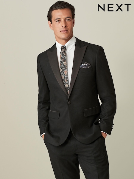 Black Tailored Wool Donegal Tuxedo Suit Jacket (671111) | €11