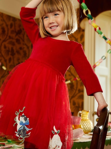 Boden Red Applique Velvet Tulle Dress (671216) | €11.50 - €13