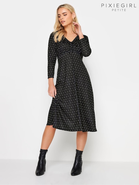 PixieGirl Petite Black V-Neck Tie Front Midi Dress (671623) | €40