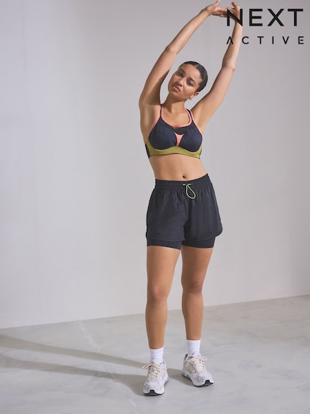 Black High Waisted 2-in-1 Sport Shorts (672101) | SGD 42