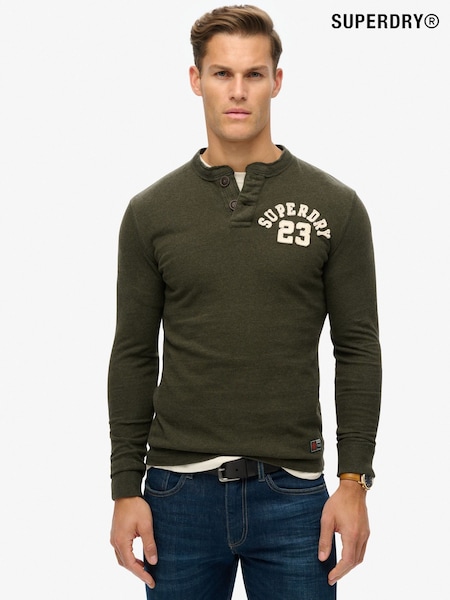 Superdry Green Grandad Vintage Athletic Long Sleeve 100% Cotton T-Shirt (672144) | 123 QAR