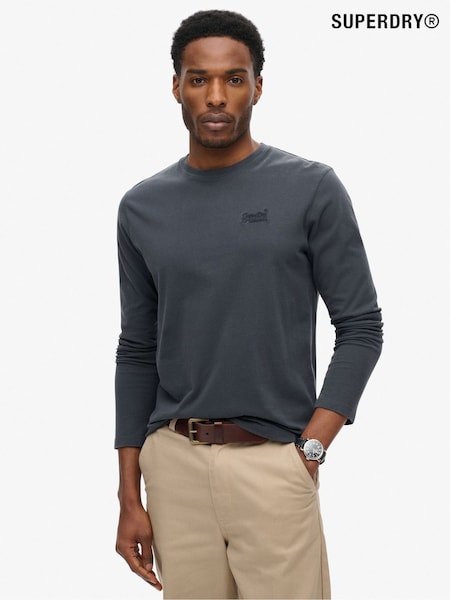 Superdry Washed Eclipse Navy 100% Cotton Essential Logo Long Sleeve Top (672208) | €19