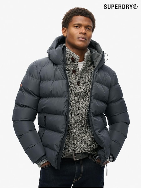 Superdry Grey Hooded Sports Water-Repellent Puffer Coat Jacket (672227) | 329 QAR