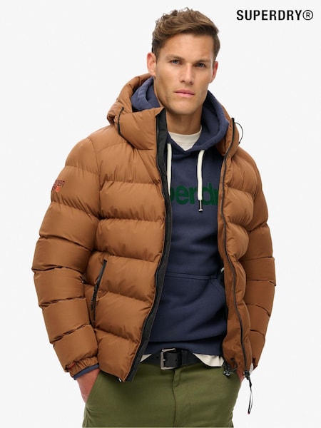 Maro tabac - Jachetă sport Superdry impermeabilă cu glugă și căptușeală (672251) | 443 LEI