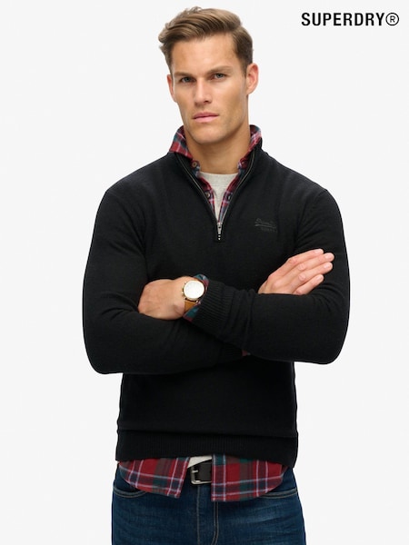 Чорний - Superdry базові джемпери Embroided Knit Quarter Zip (672270) | 3 004 грн