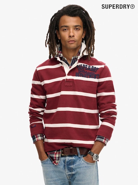 Roșu - Superdry Vintage Athletic Relaxed Rugby Cămăși (672330) | 484 LEI