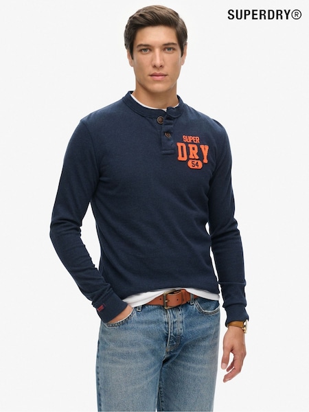 Superdry Blue Grandad Vintage Athletic Long Sleeve 100% Cotton T-Shirt (672334) | R$ 495
