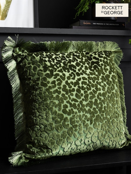 Rockett St George Leopard Love Cut Velvet Fringe Cushion