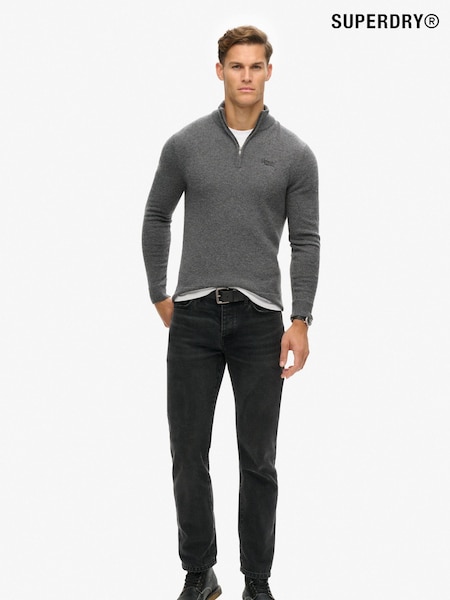 Superdry Gull Grey Marl Essential Embroidered Knit Quarter Zip Jumper (672486) | 123 QAR