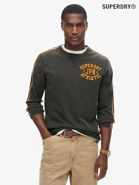 Superdry Black 100% Cotton Vintage Athletic Long Sleeve Striped T-Shirt (672653) | 223 QAR
