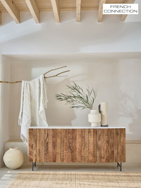 French Connection Natural Slatted and Solid Marble Top Large Stanton Sideboard (672795) | €1,071
