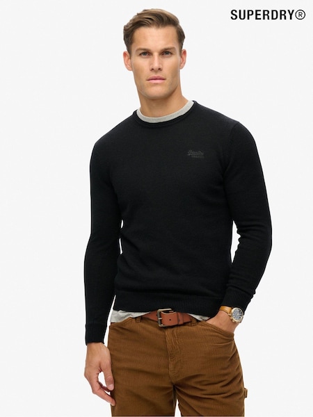 Negru - Superdry Croială slim fit Esențiale Guler rotund Pulover (672893) | 234 LEI