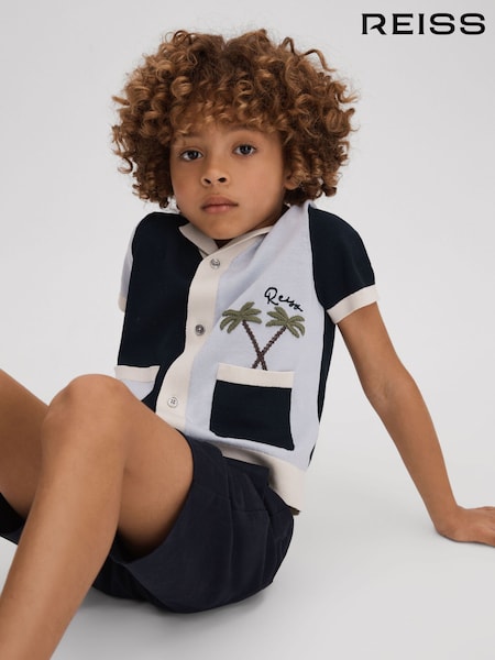 Reiss Blue Multi Ata 9-13 yrs Knitted Colourblock Cuban Collar Shirt (673075) | €70