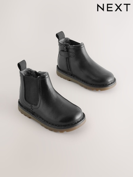 Black - Warm Lined Leather Chelsea Boots