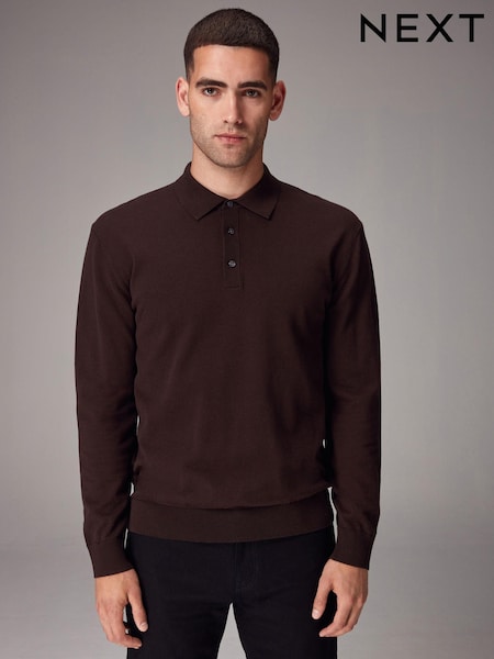Brown Chocolate Regular Fit Knitted Long Sleeve Polo Shirt (673622) | €20
