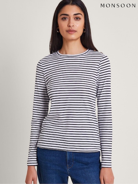 Monsoon White/Black Metallic Stripe Saskia Top (673695) | €26