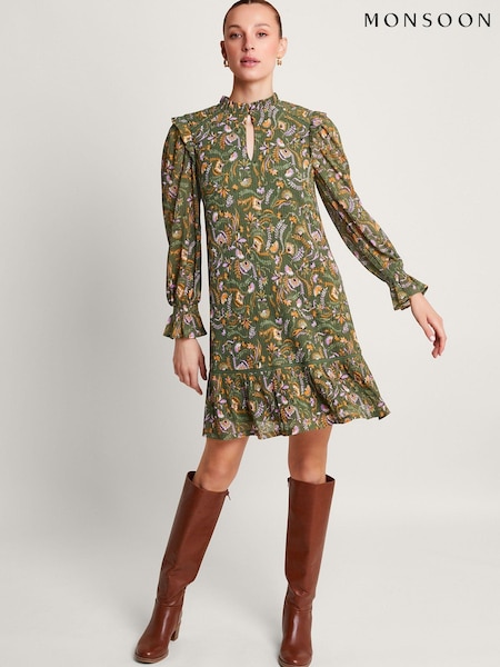 Monsoon Green Print Short Dress (673996) | €31