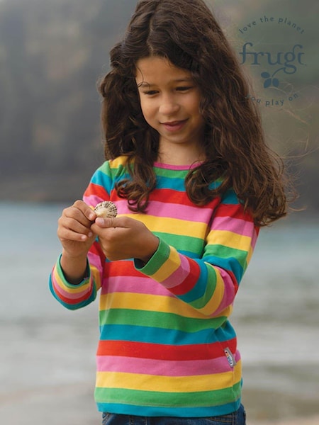 Frugi Pink Organic Cotton Rainbow Stripe Long Sleeve Top (674062) | $27 - $31