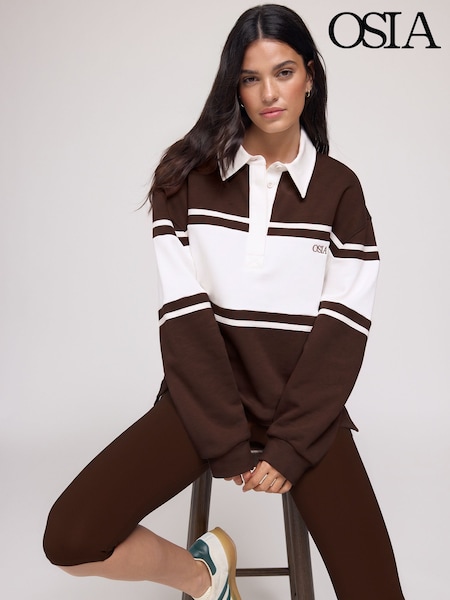 Chocolate Brown - Osia Long Sleeve Rugby Polo Top