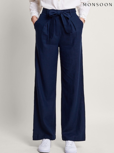 Monsoon Blue Mabel Regular Length Linen Trousers (674169) | €42