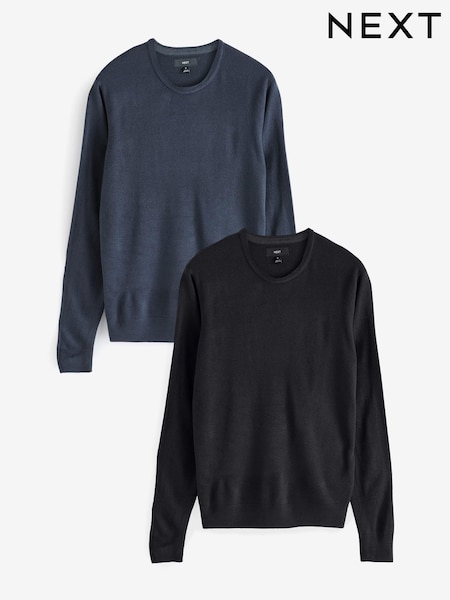 Navy Blue/Black Crew Neck Regular Fit Soft Touch Jumpers 2 Pack (674775) | €41