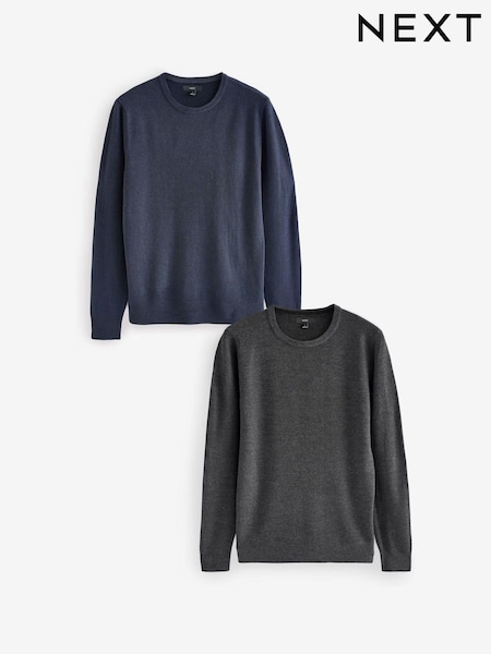 Navy Blue/Charcoal Grey Crew Neck Regular Fit Soft Touch Jumpers 2 Pack (674776) | R$ 345