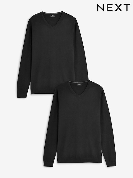 Black V-Neck Regular Fit Soft Touch Jumpers 2 Pack (674782) | $54