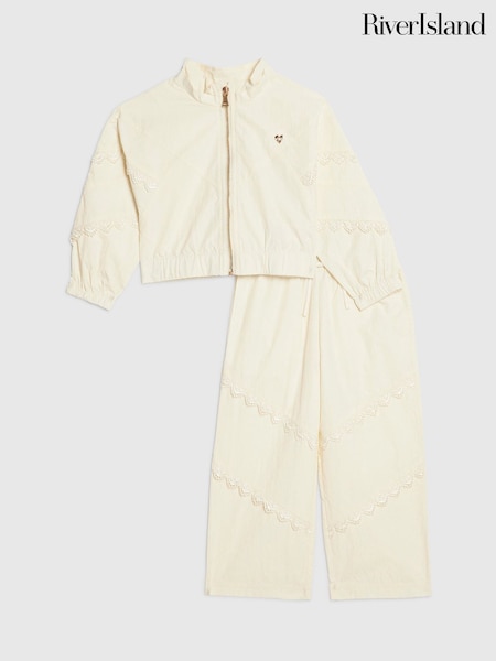 Cream - River Island Lace Bomber Jacket & Joggers Set
