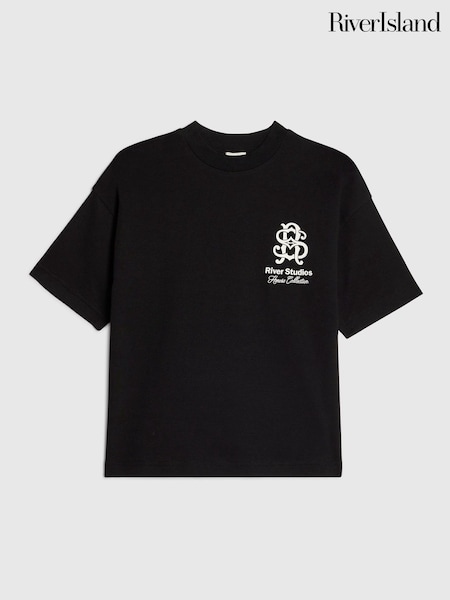 Black - River Island Ri Logo Oversized T-shirt