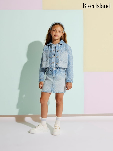 Blau - River Island Hotfix Check Denim Jacket