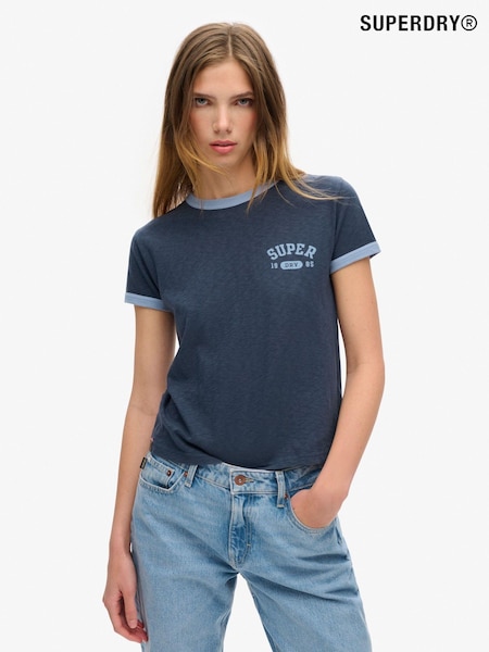 Superdry Richest Navy Slub 100% Cotton Athletic Ringer Fitted T-Shirt (675361) | €32