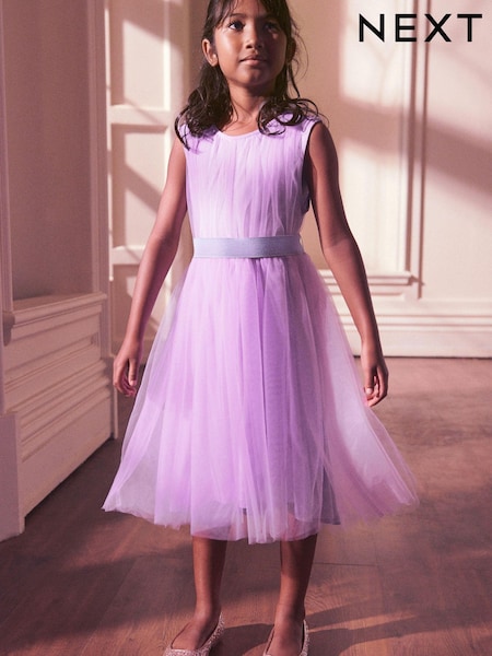 Lilac Purple Mesh Tie Back Party Dress (3-16yrs) (675422) | € 14 - € 17
