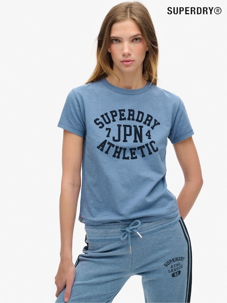 Superdry Wedgewood Blue Slub Athletic Graphic Fitted 100% Cotton T-Shirt (675436) | R$ 245