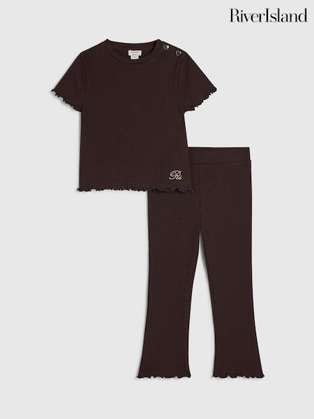 Brown - River Island Textured T- Shirt & Legging Set