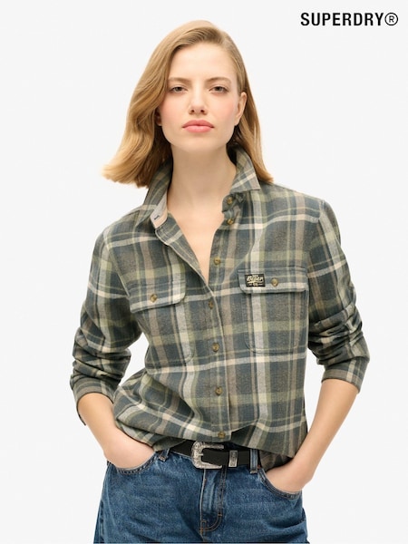 Superdry Khaki/Grey Check 100% Cotton Lumberjack Check Flannel Shirt (675606) | ₪251