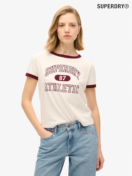 Superdry Off White Slub 100% Cotton Athletic Ringer Fitted T-Shirt (675754) | €32