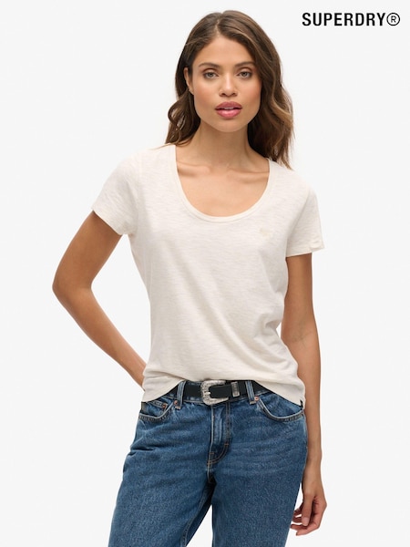Superdry Light Oat Marl Scoop Neck 100% Cotton T-Shirt (675768) | €15