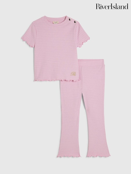 Pink - River Island Textured T-shirt & Leggings Set
