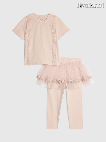 Pink - River Island Tulle Top & Leggings Set